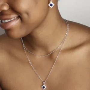 Blue  Crystal Rhombus Double Chain Set