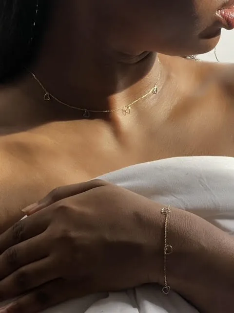 Gold Heart Necklace & Bracelet