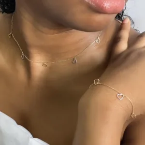 Gold Heart Necklace & Bracelet