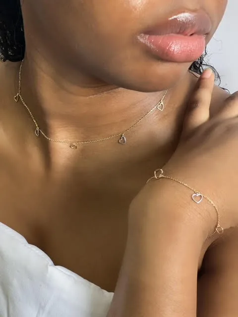 Gold Heart Necklace & Bracelet2