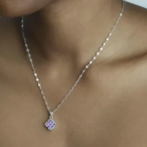 Rhombus Purple Silver Necklace Set With Earrings